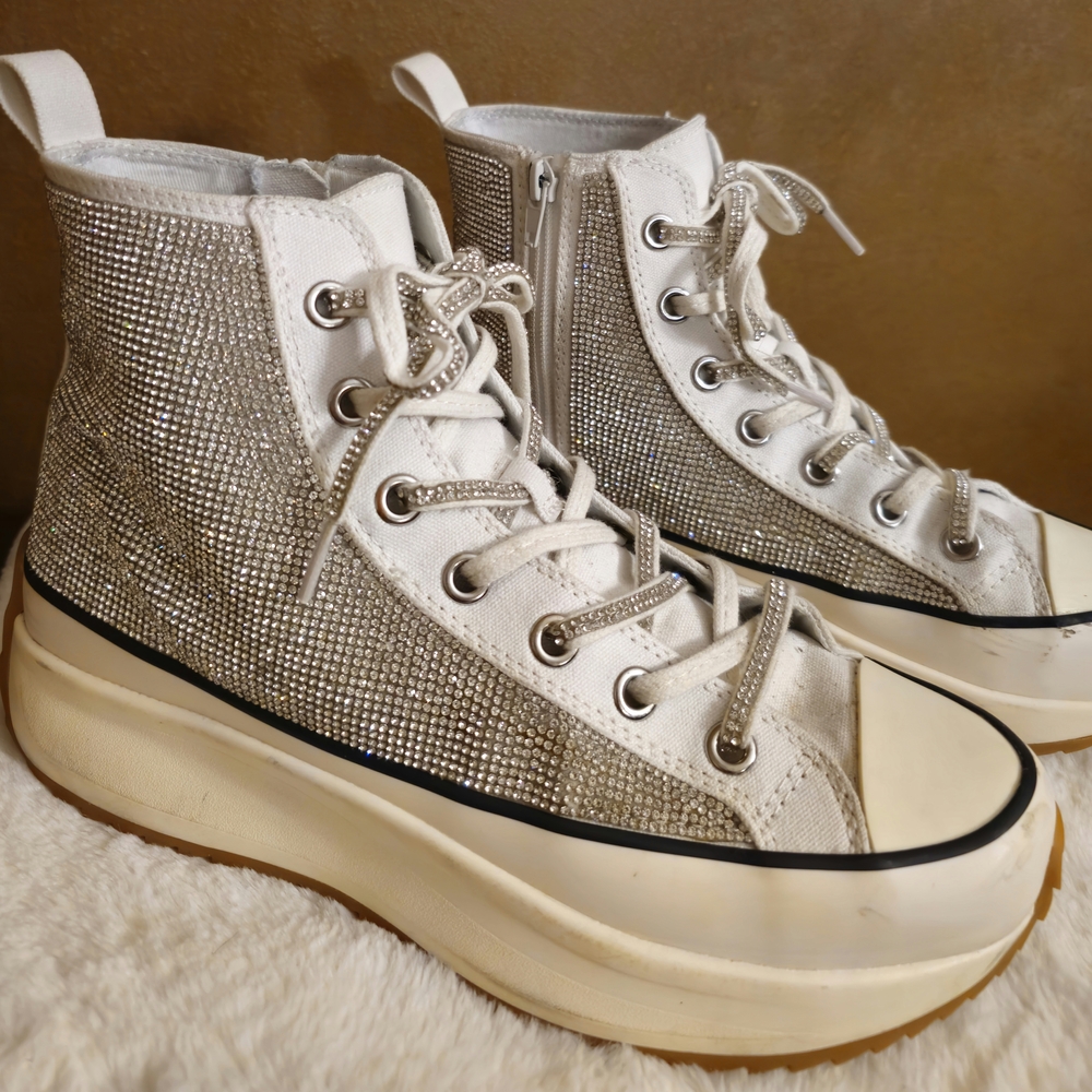 Steve Madden Glittering Silver High-Top Sneakers - Picture 3 of 8